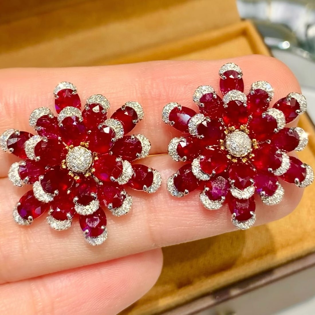14k Gold 11.25 Ct Natural Ruby & Diamond Earrings - 2