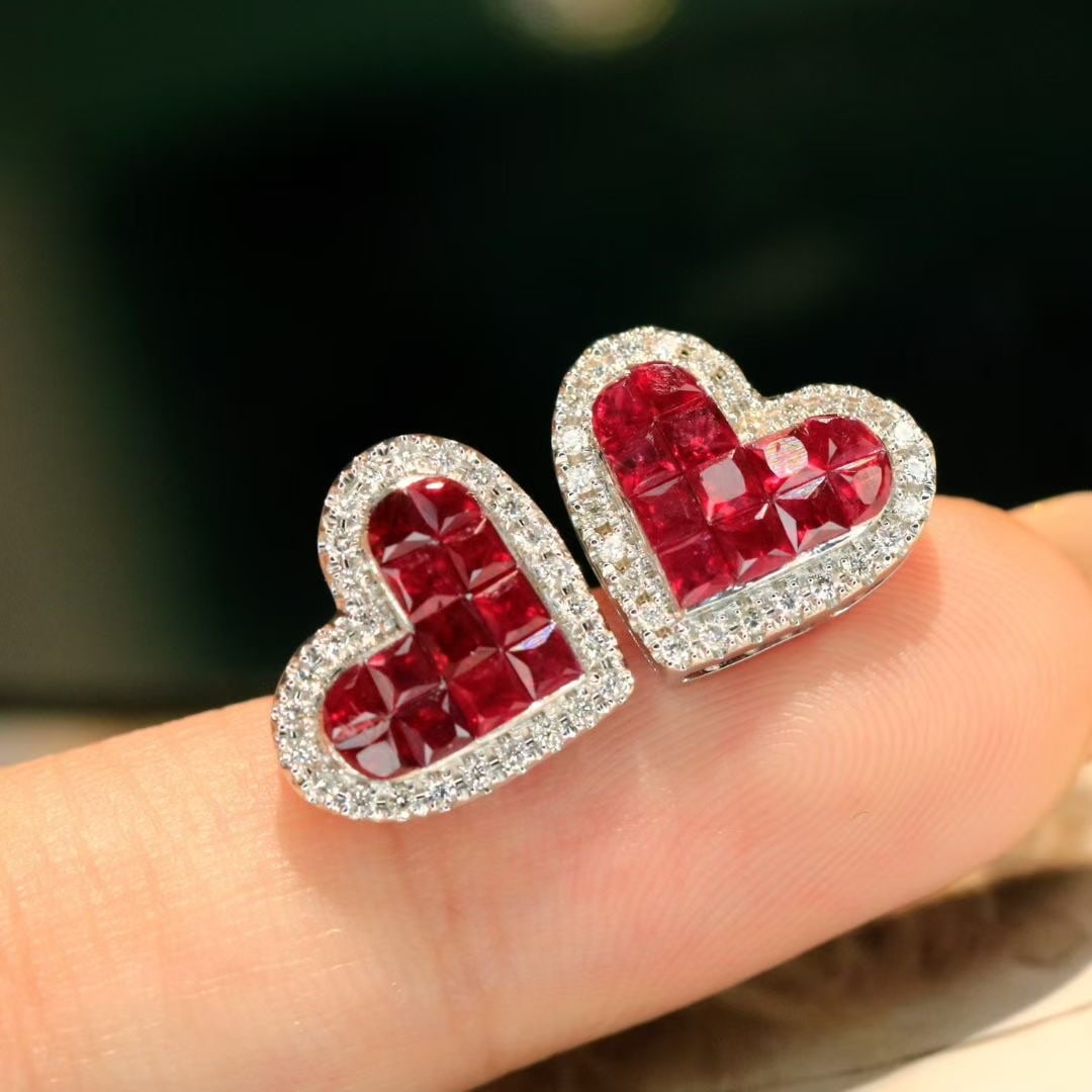 14k Gold 1.64 Ctw Natural Ruby & Diamond Earrings - 3