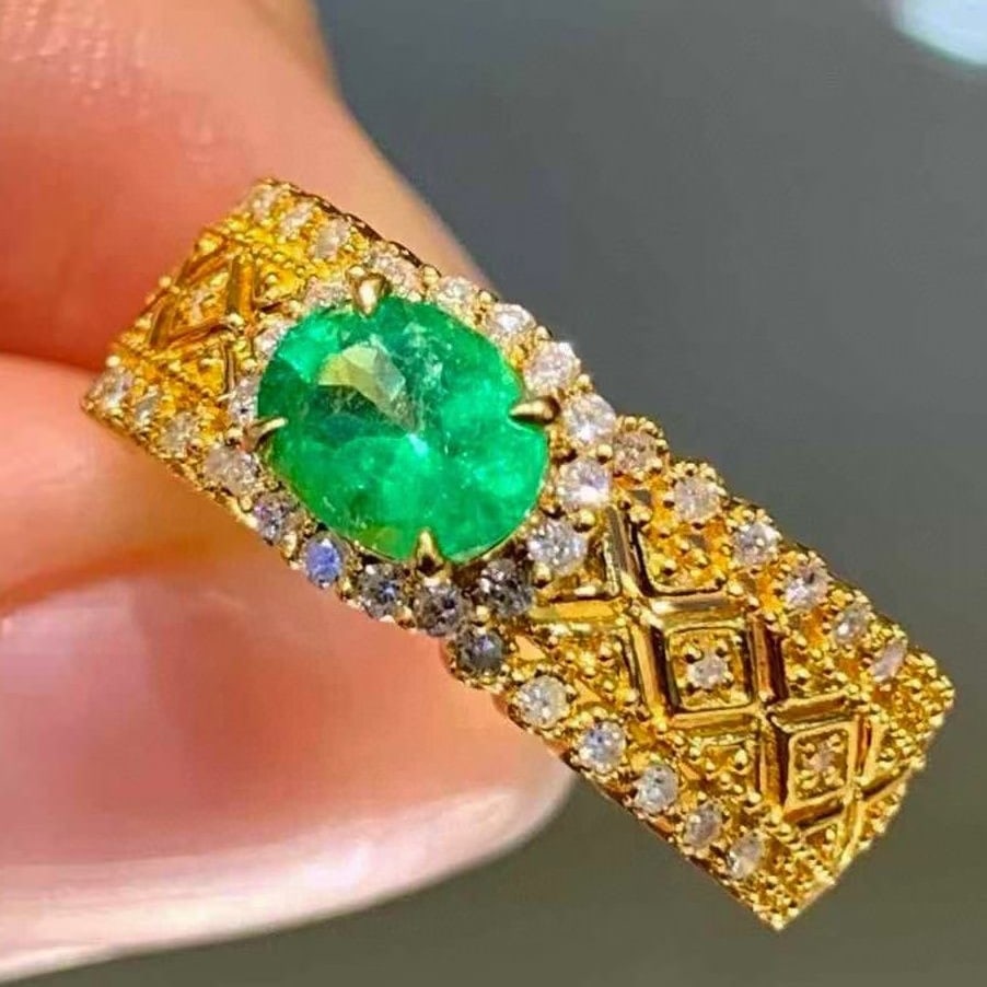 14k Gold 0.65 Ct Natural Emerald & Diamond Ring - 2