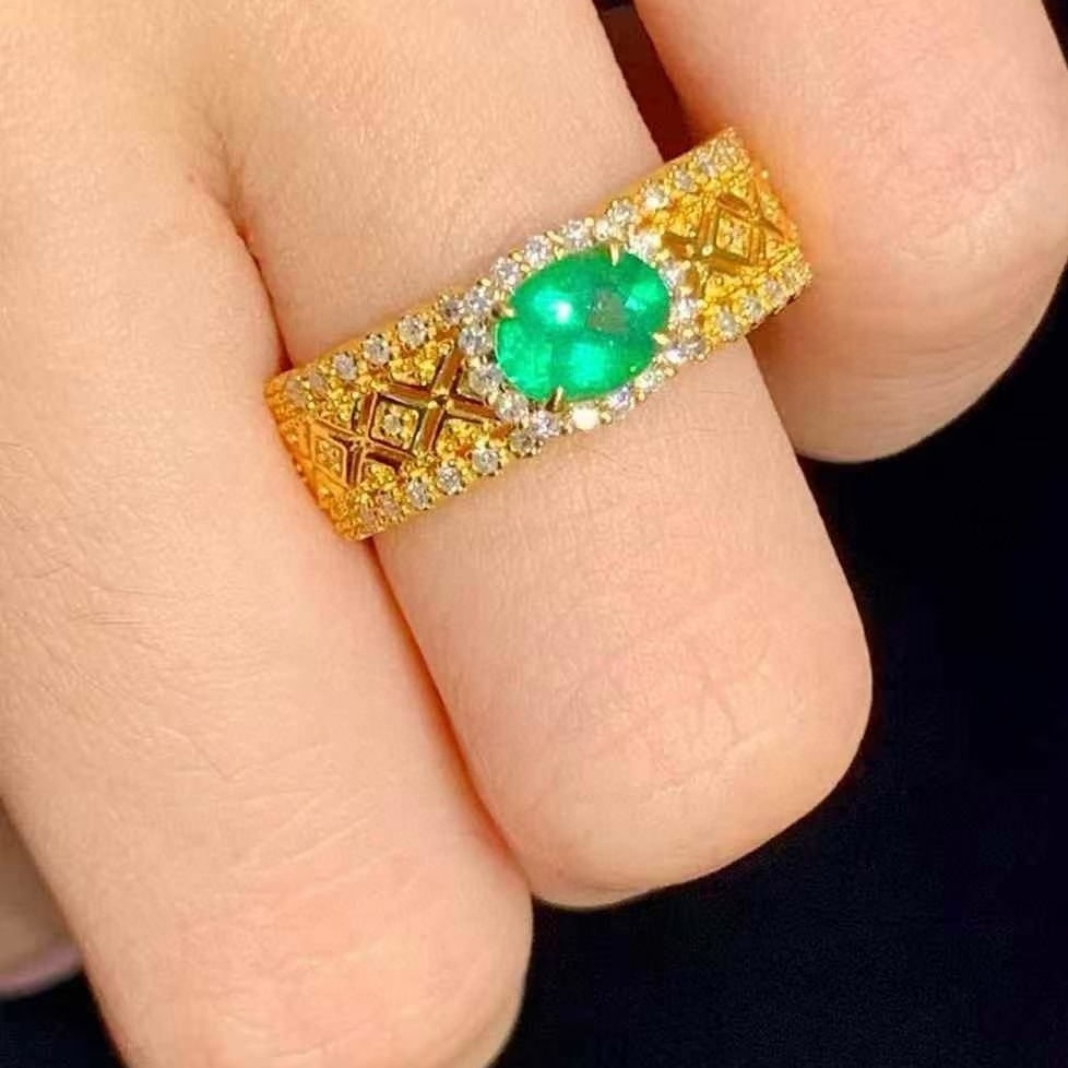 14k Gold 0.65 Ct Natural Emerald & Diamond Ring - 5