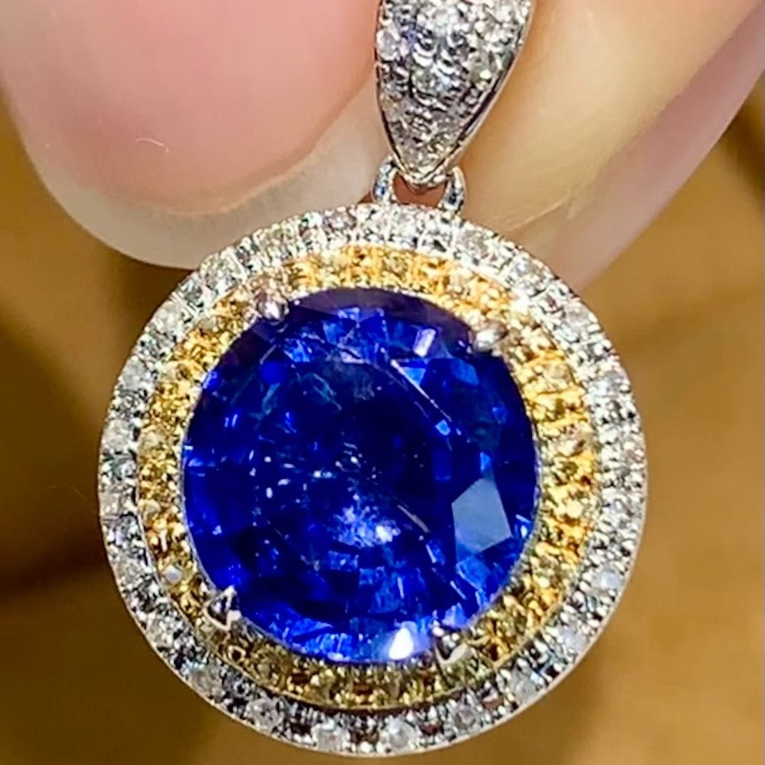 14k Gold 2.2 Ct Natural Sapphire & Diamond Pendant( Without Chain ) - 2