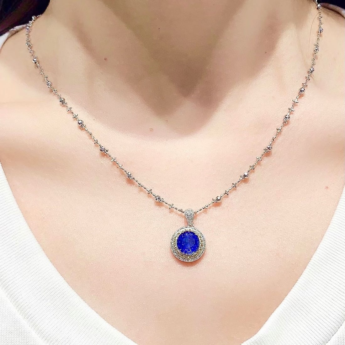 14k Gold 2.2 Ct Natural Sapphire & Diamond Pendant( Without Chain ) - 3