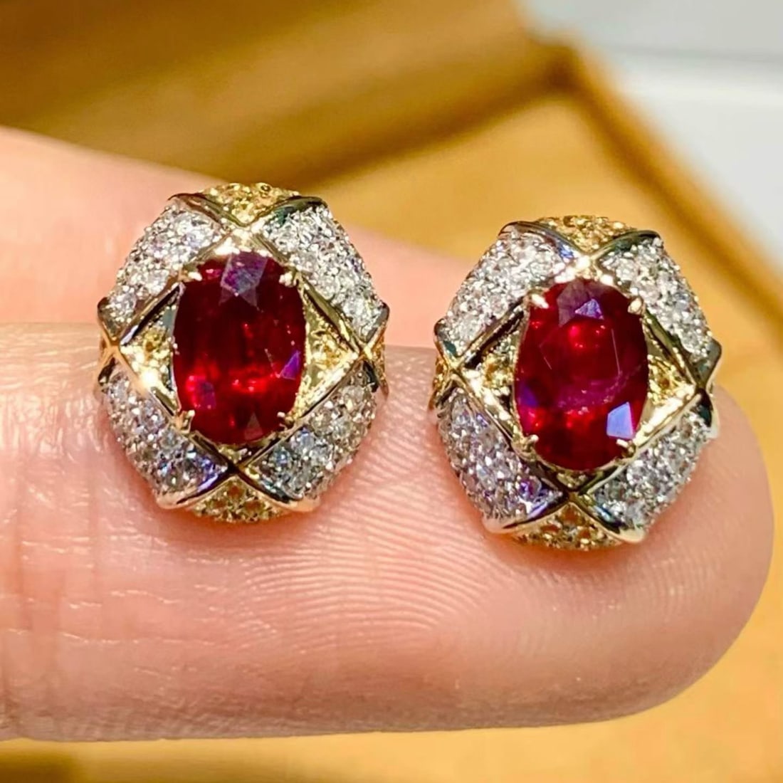 14k Gold 1.1 Ct Natural Ruby & Diamond Earrings - 2