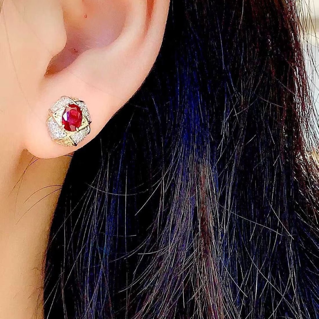 14k Gold 1.1 Ct Natural Ruby & Diamond Earrings - 3