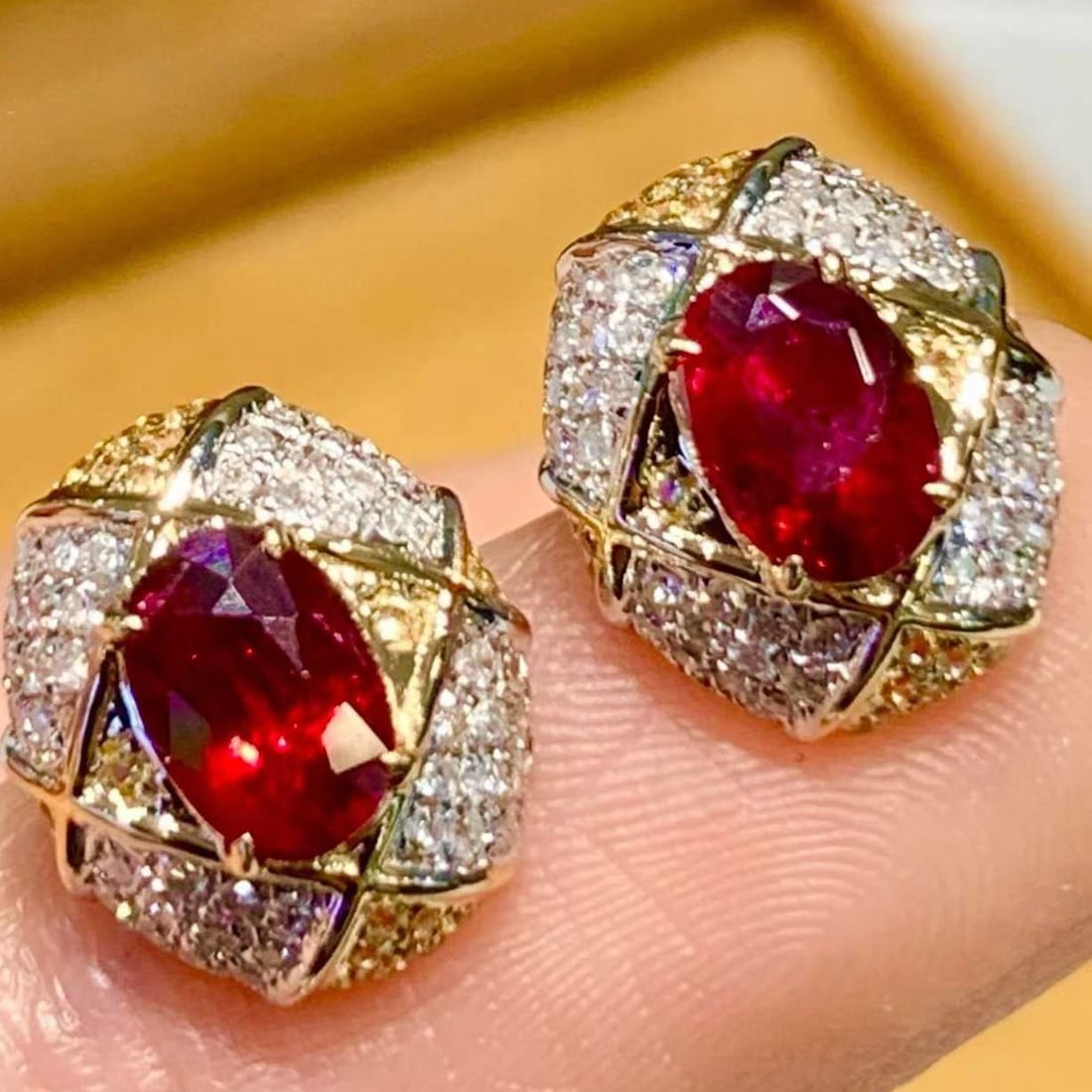 14k Gold 1.1 Ct Natural Ruby & Diamond Earrings - 5