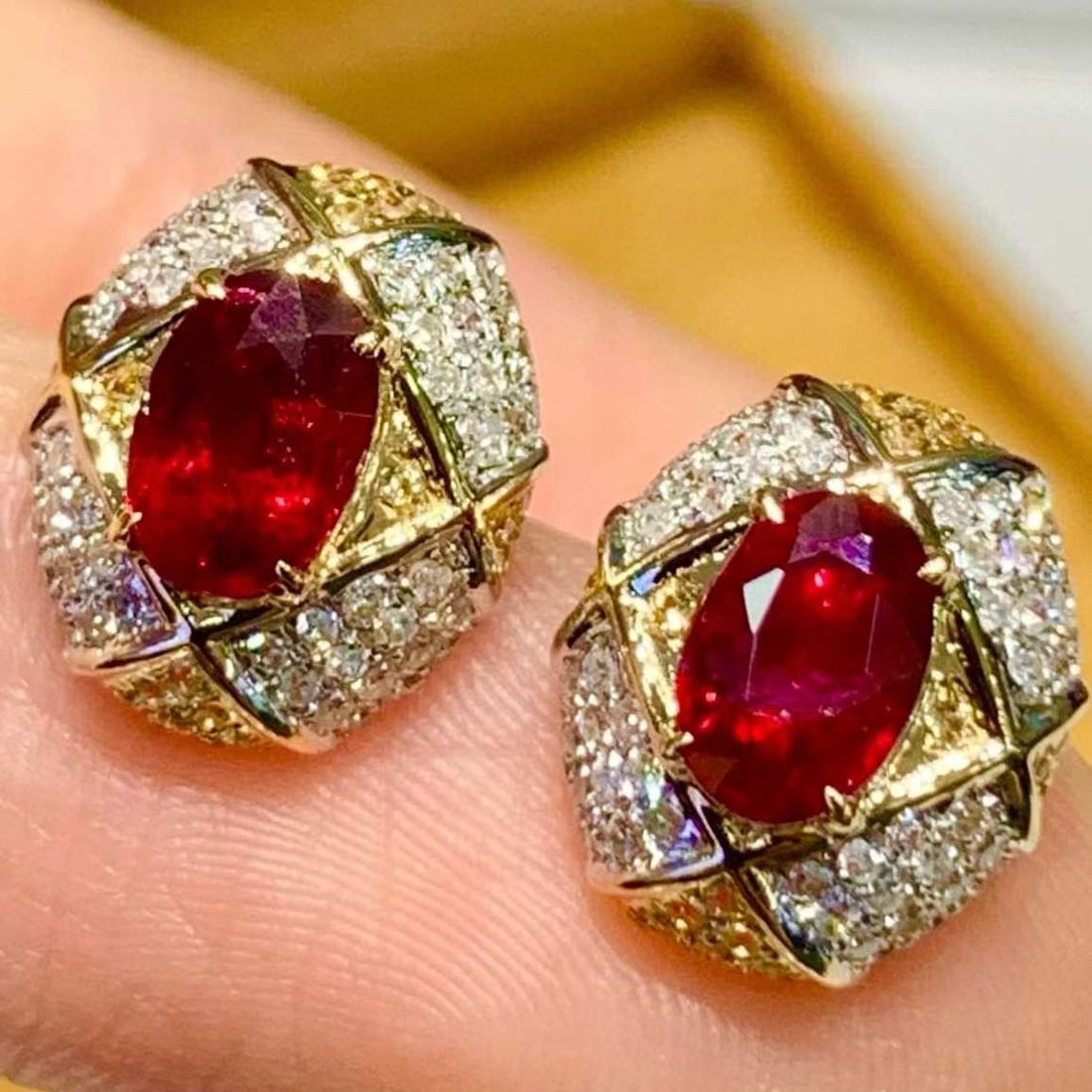 14k Gold 1.1 Ct Natural Ruby & Diamond Earrings - 6