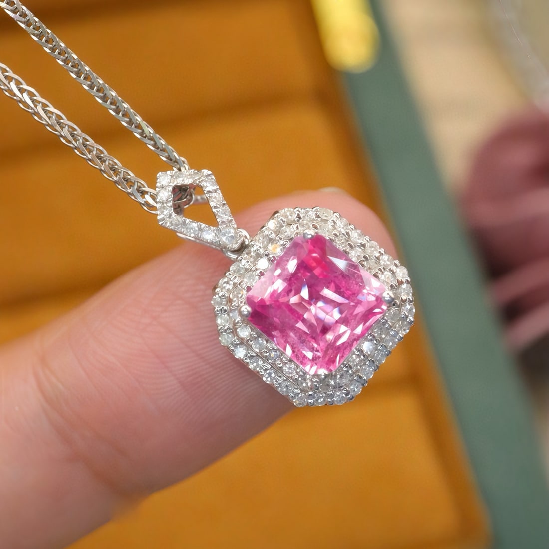 14k Gold 2.48 Ctw Natural Padparadscha Sapphire & Diamond Pendant( Without Chain ) - 2