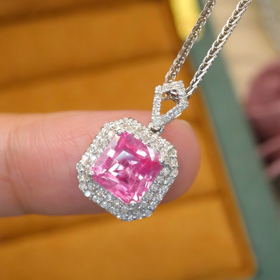 14k Gold 2.48 Ctw Natural Padparadscha Sapphire & Diamond Pendant( Without Chain ) - 3