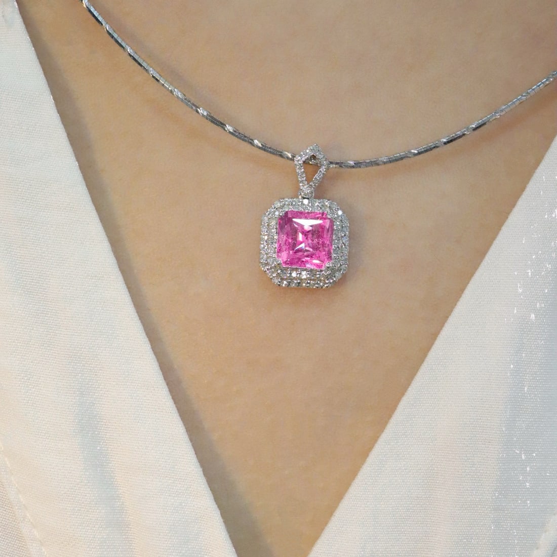 14k Gold 2.48 Ctw Natural Padparadscha Sapphire & Diamond Pendant( Without Chain ) - 5