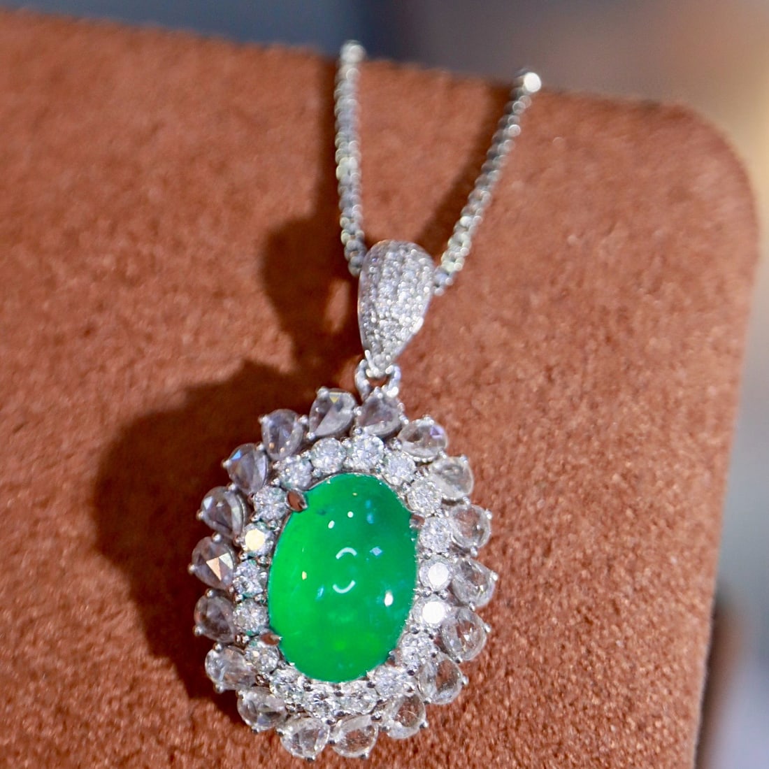 14k Gold 3.20 Ctw Natural Emerald & Diamond Pendant( Without Chain ) - 5