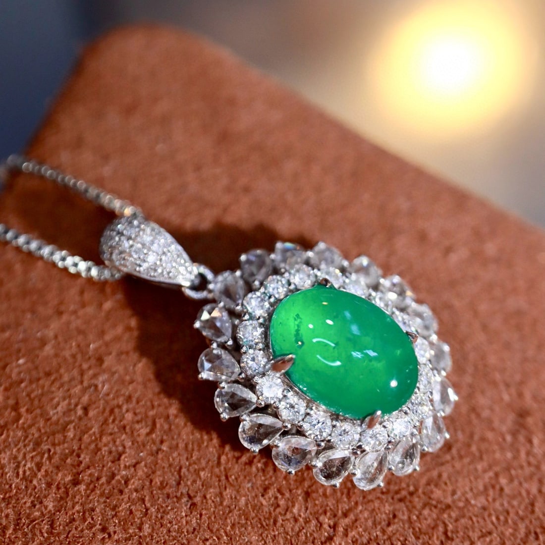 14k Gold 3.20 Ctw Natural Emerald & Diamond Pendant( Without Chain ) - 6