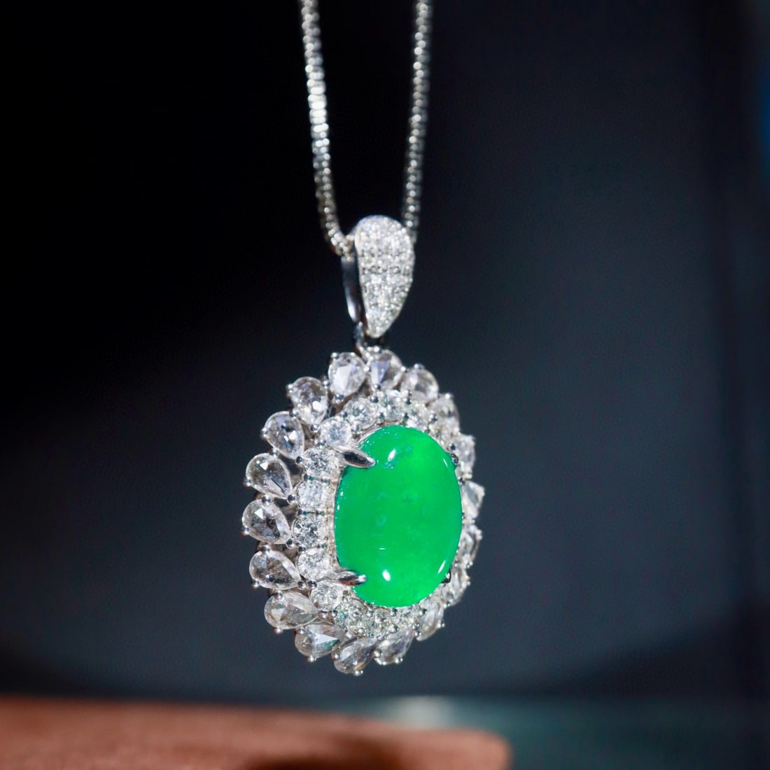 14k Gold 3.20 Ctw Natural Emerald & Diamond Pendant( Without Chain ) - 8