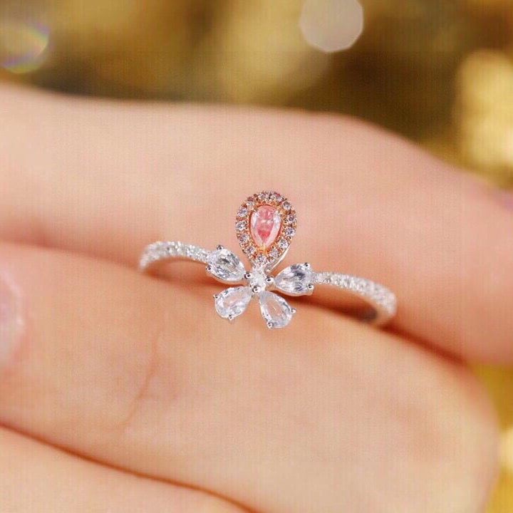 14k Gold 0.23 Ctw Natural Pink Diamond & Diamond Ring: Ref:231155149 // gold content:14k gold // ring size:7. 25us // // main gemstone:pink diamond // shape:pear // carat weight:0. 08ct // color:pink // treatment:natural // // adjacent gemstone 2 :