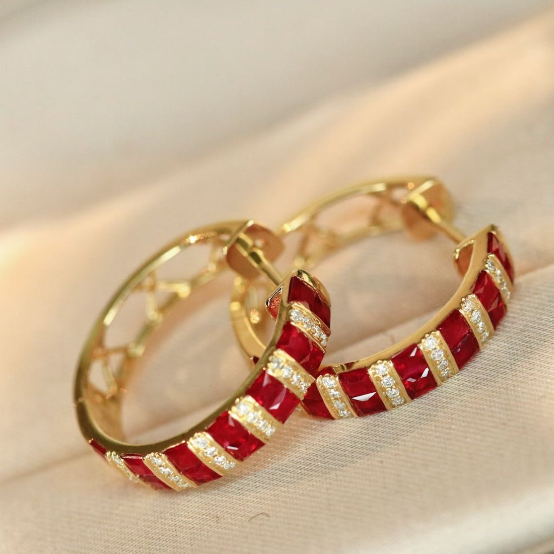 14k Gold 1.60 Ctw Natural Ruby & Diamond Earrings - 2