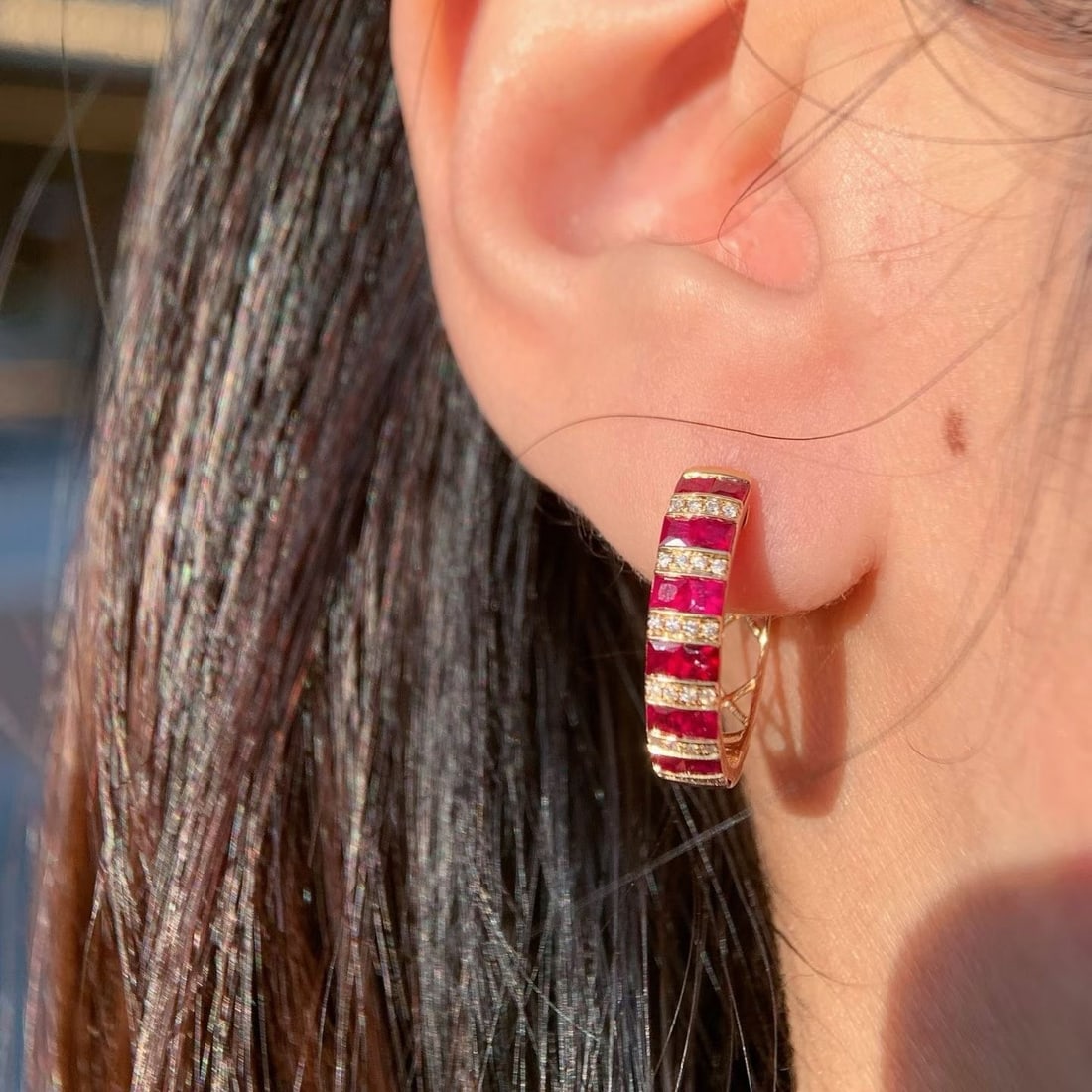 14k Gold 1.60 Ctw Natural Ruby & Diamond Earrings - 5