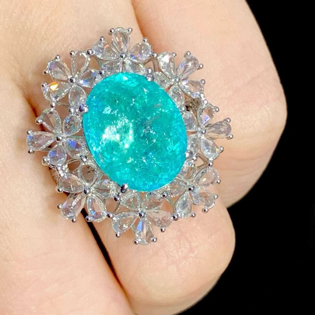 14k Gold 6.68 Ct Natural Paraiba Tourmaline & Diamond Ring - 4