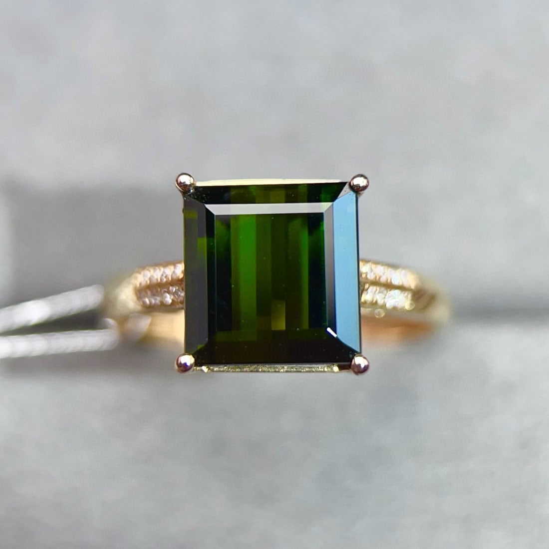 14k Gold 4 Ct Natural Tourmaline & Diamond Ring - 2