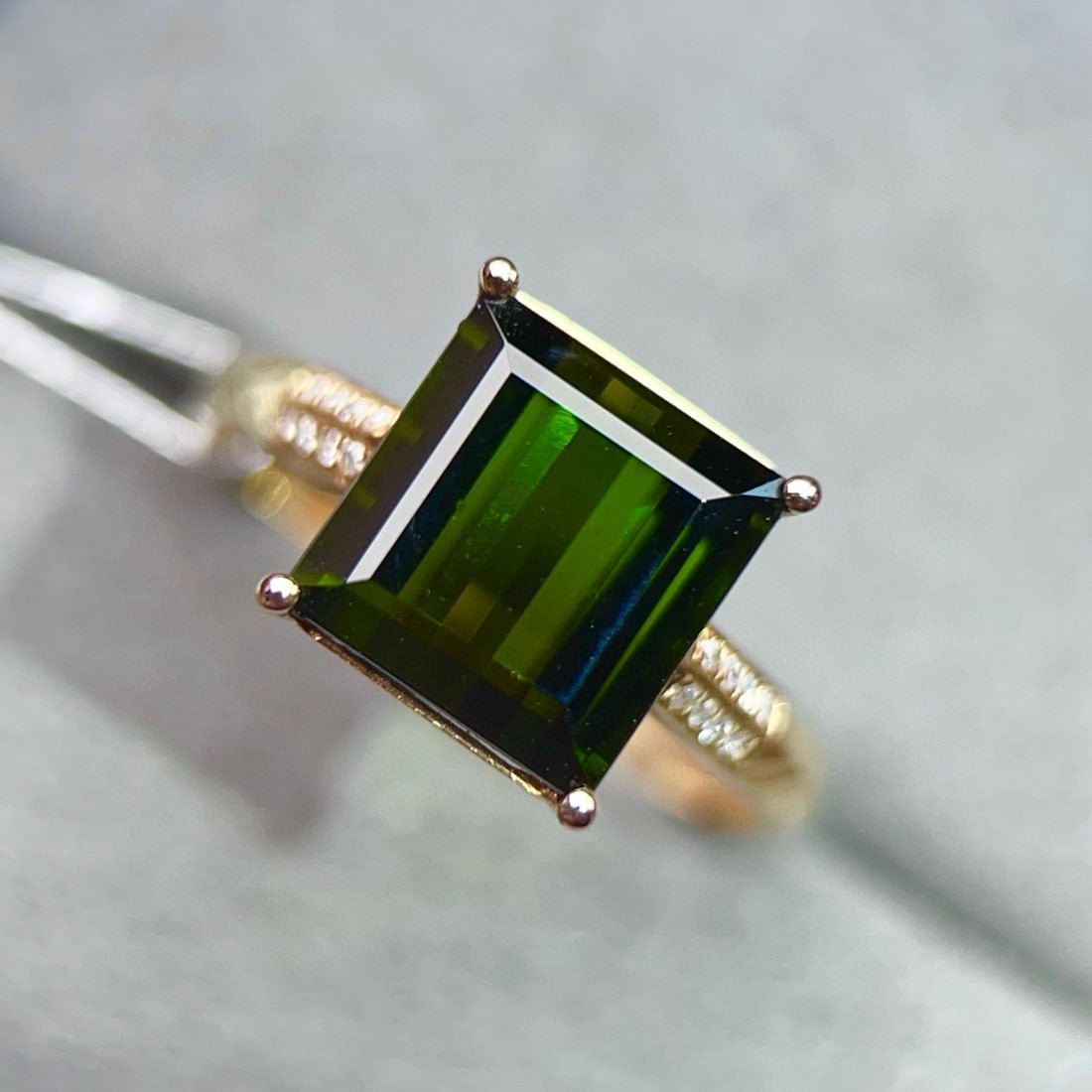 14k Gold 4 Ct Natural Tourmaline & Diamond Ring - 4