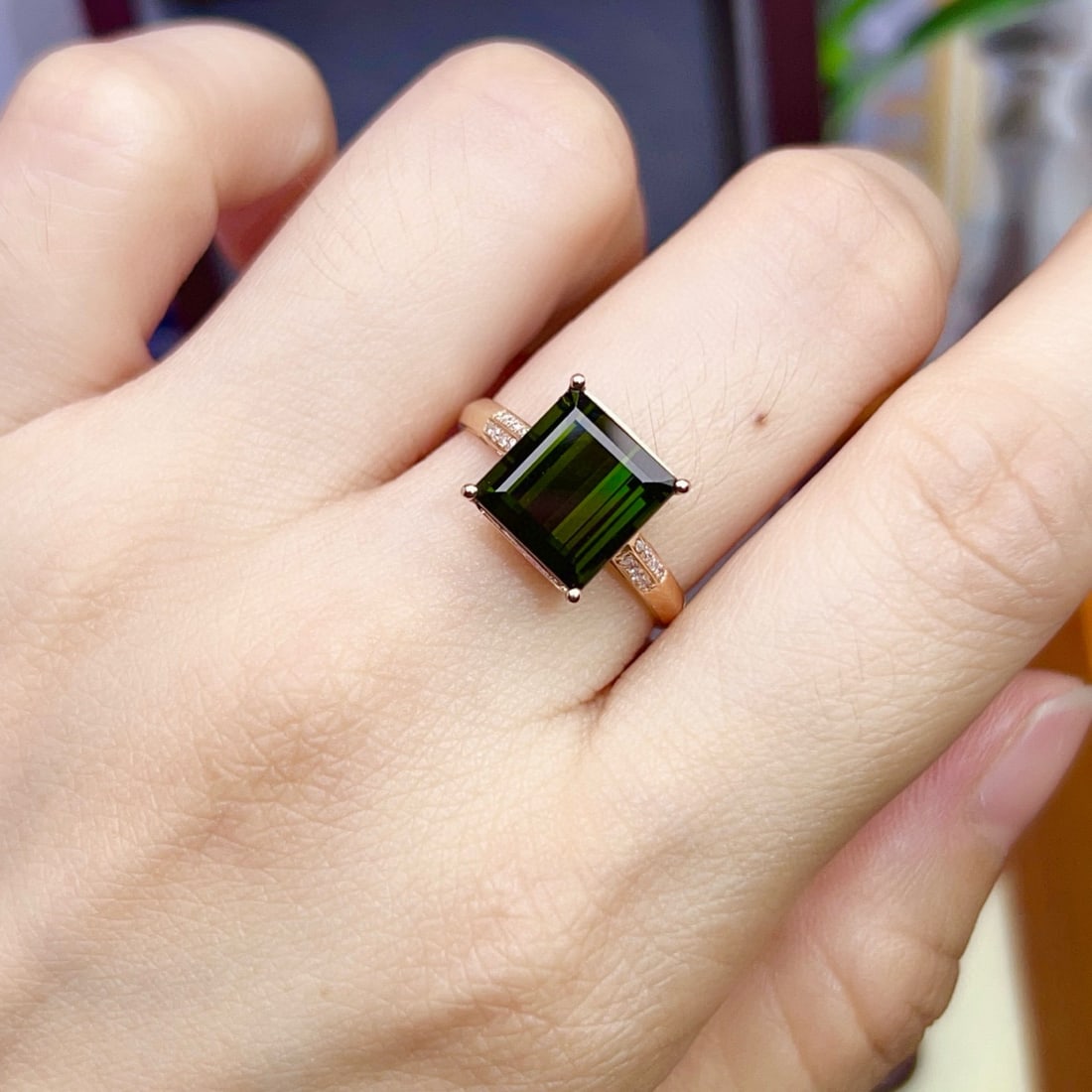 14k Gold 4 Ct Natural Tourmaline & Diamond Ring - 6