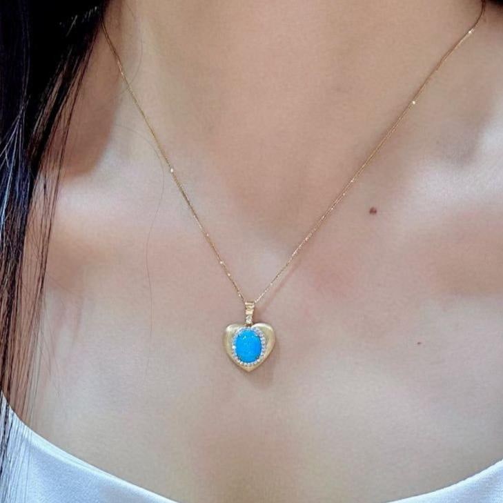 14k Gold 2.70 Ctw Natural Blue Turquoise & Diamond Pendant( Without Chain ) - 4