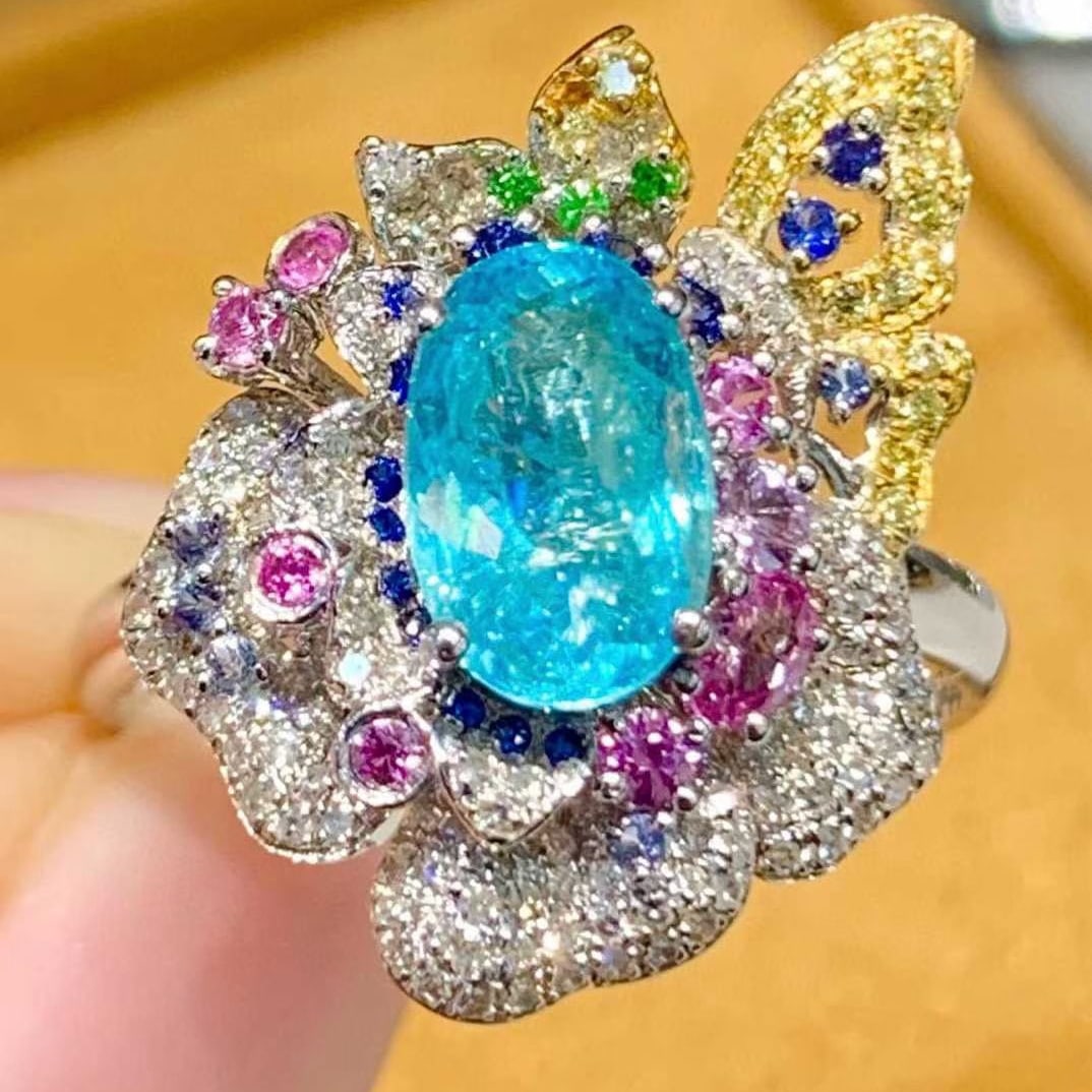 14k Gold 1.44 Ct Natural Paraiba Tourmaline & Diamond Ring - 3
