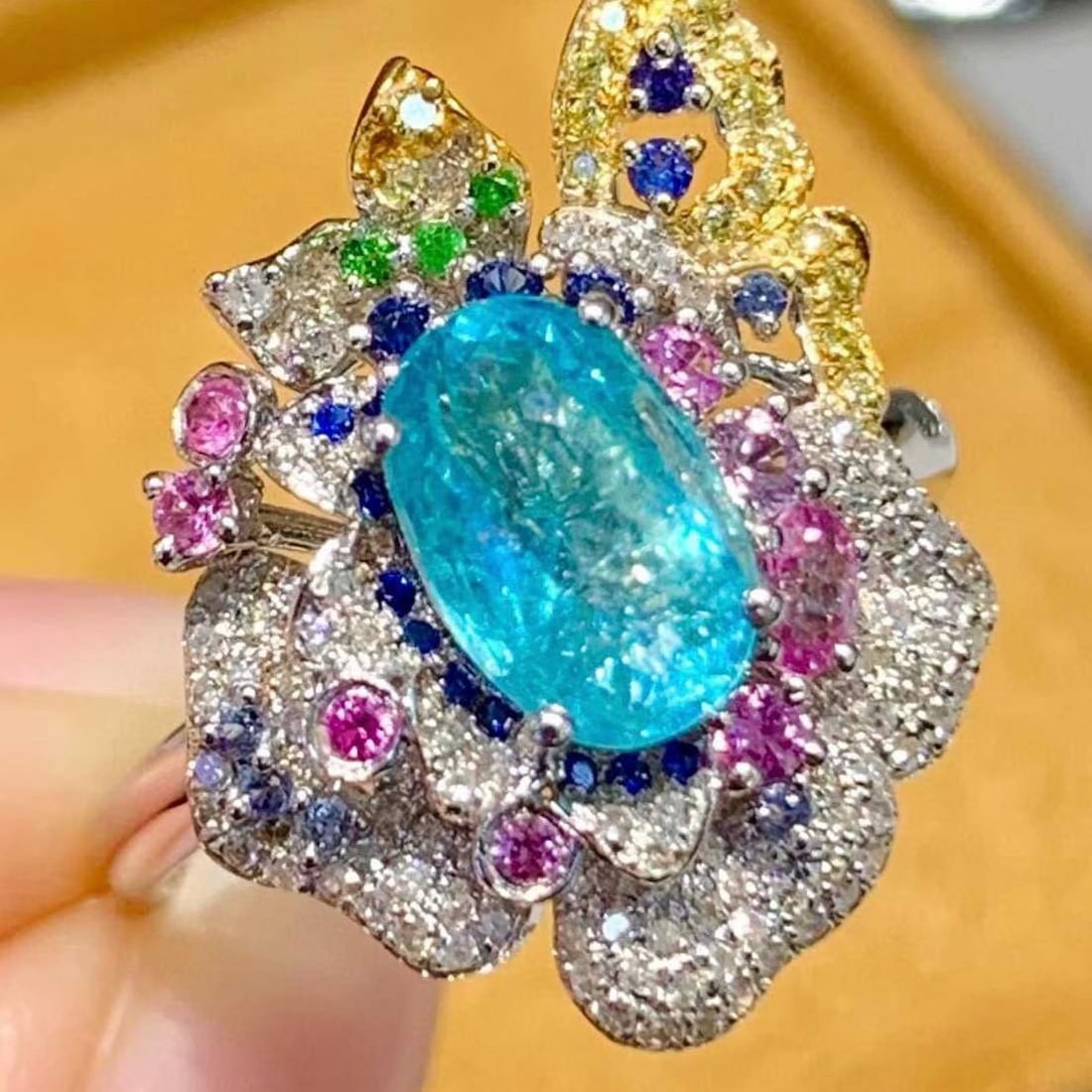 14k Gold 1.44 Ct Natural Paraiba Tourmaline & Diamond Ring - 5