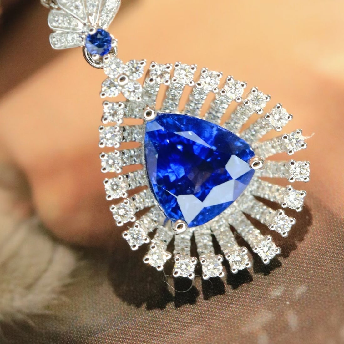14k Gold 2.60 Ctw Natural Sapphire & Diamond Pendant( Without Chain ) - 2