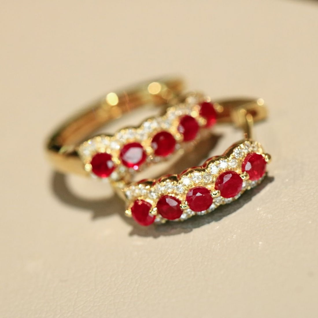 14k Gold 0.70 Ctw Natural Ruby & Diamond Earrings - 2