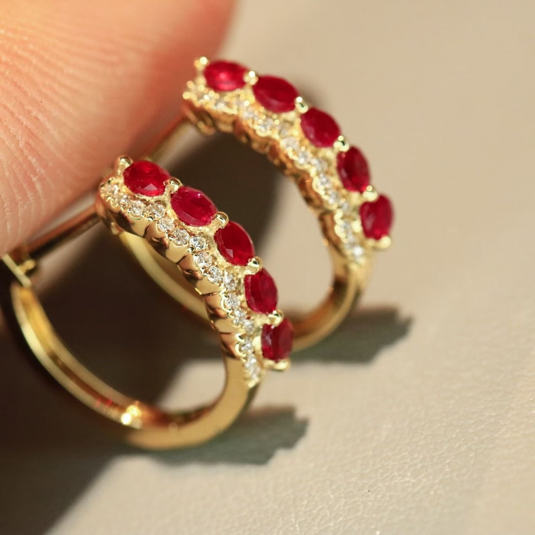 14k Gold 0.70 Ctw Natural Ruby & Diamond Earrings - 3