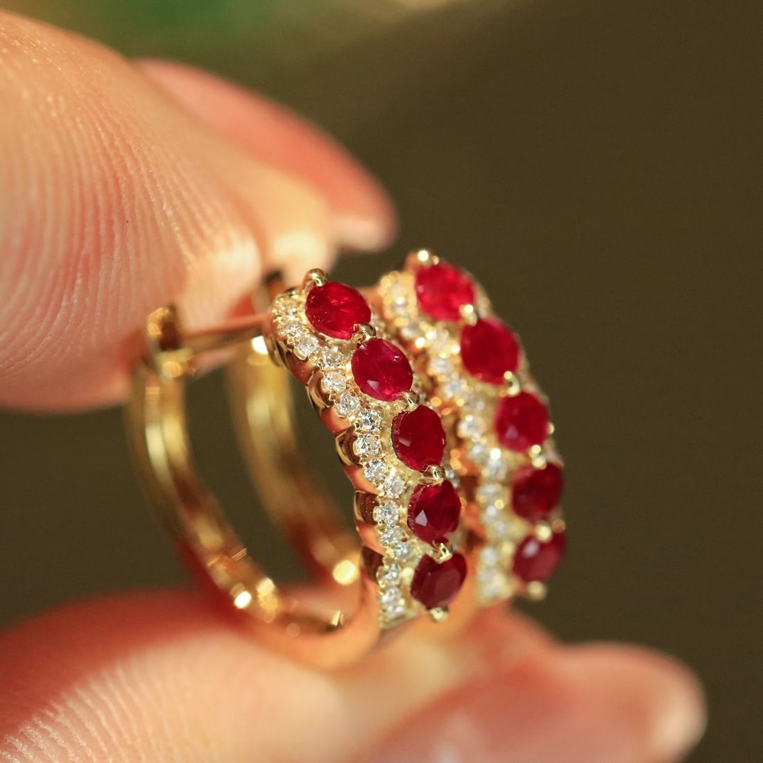 14k Gold 0.70 Ctw Natural Ruby & Diamond Earrings - 5
