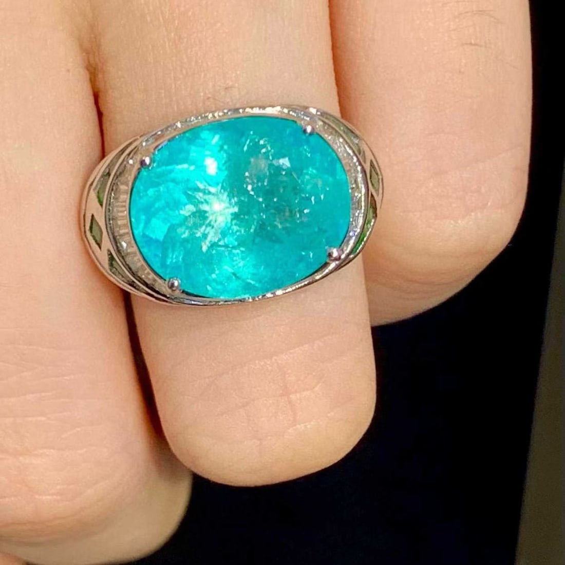 14k Gold 6.88 Ct Natural Paraiba Tourmaline & Diamond Ring - 4