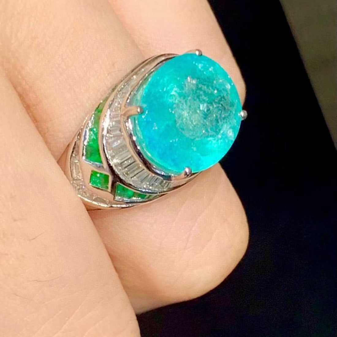 14k Gold 6.88 Ct Natural Paraiba Tourmaline & Diamond Ring - 5