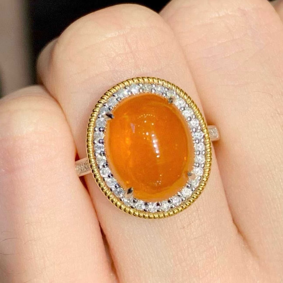 14k Gold 9 Ct Natural Spessartine & Diamond Ring - 4