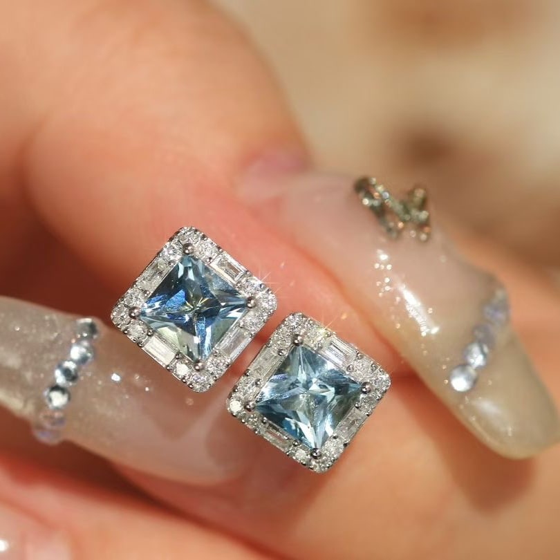 14k Gold 1.45 Ctw Natural Aquamarine & Diamond Earrings - 3