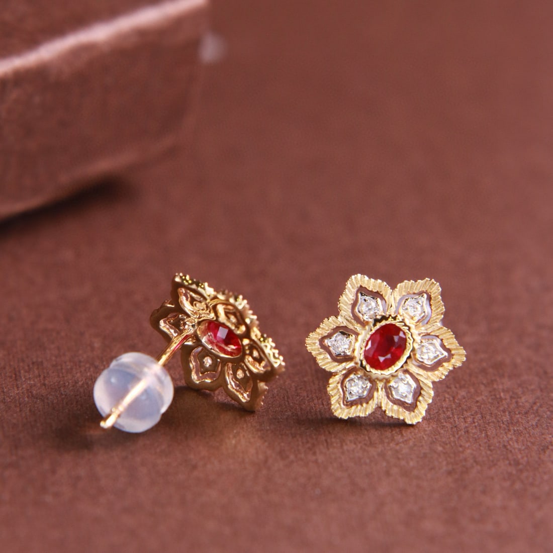 14k Gold 0.36 Ctw Natural Ruby & Diamond Earrings - 3