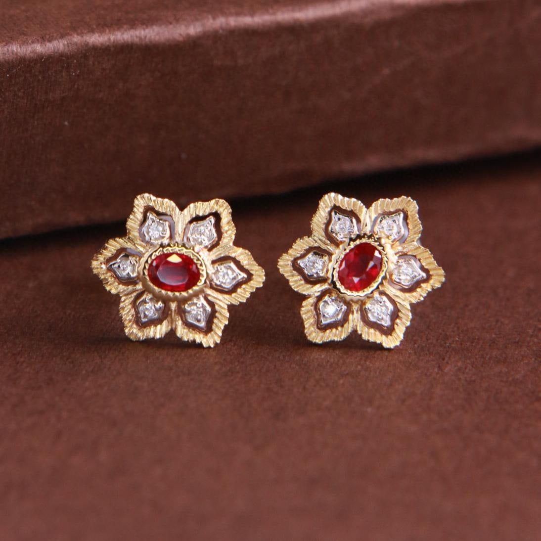 14k Gold 0.36 Ctw Natural Ruby & Diamond Earrings - 4