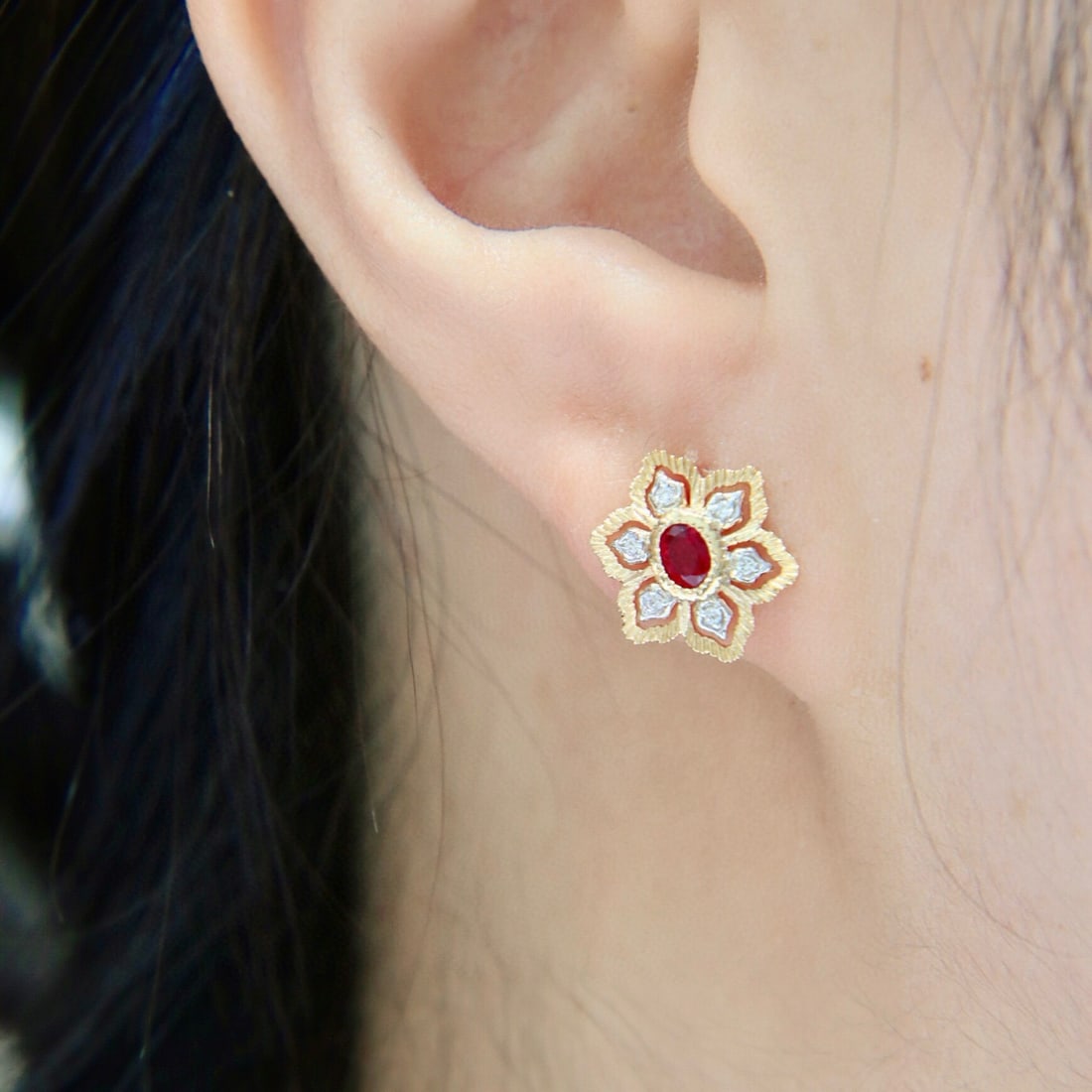 14k Gold 0.36 Ctw Natural Ruby & Diamond Earrings - 7