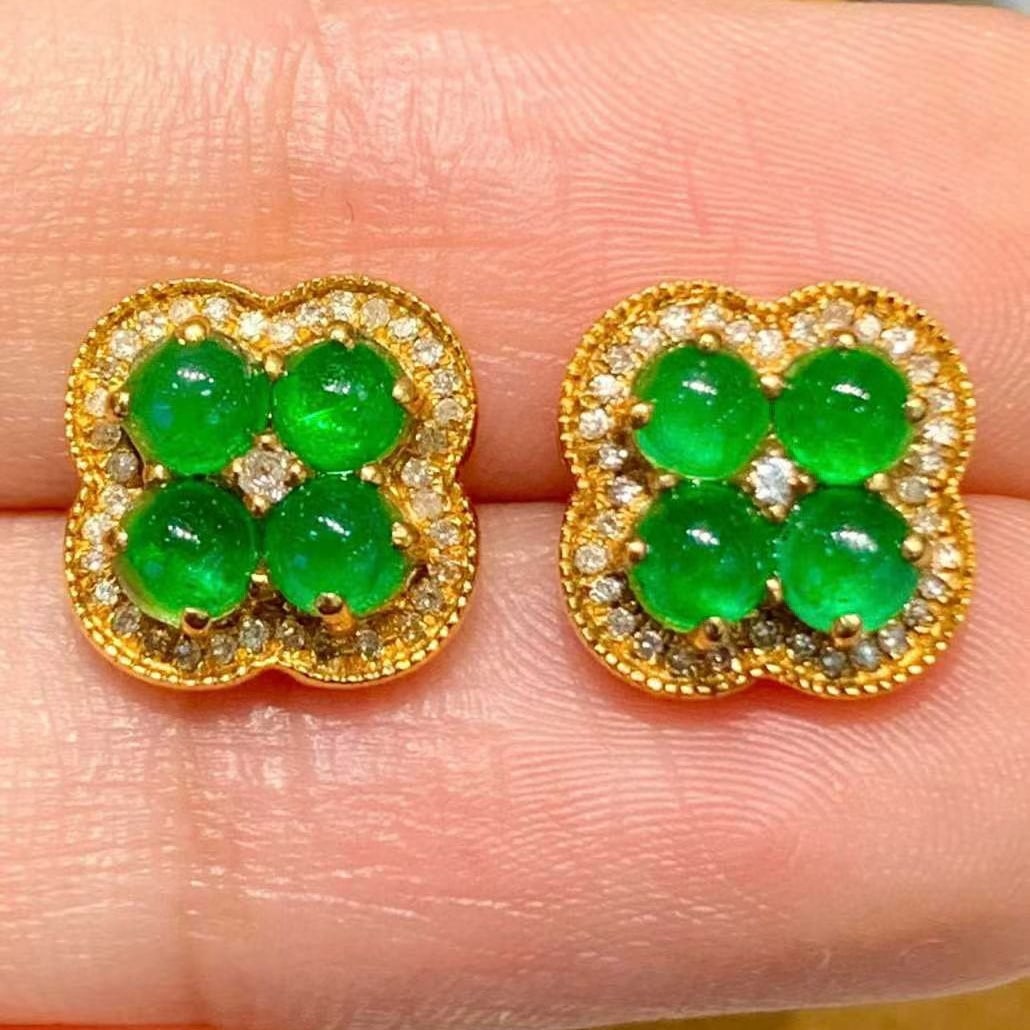 14k Gold 1.3 Ct Natural Emerald & Diamond Earrings - 2