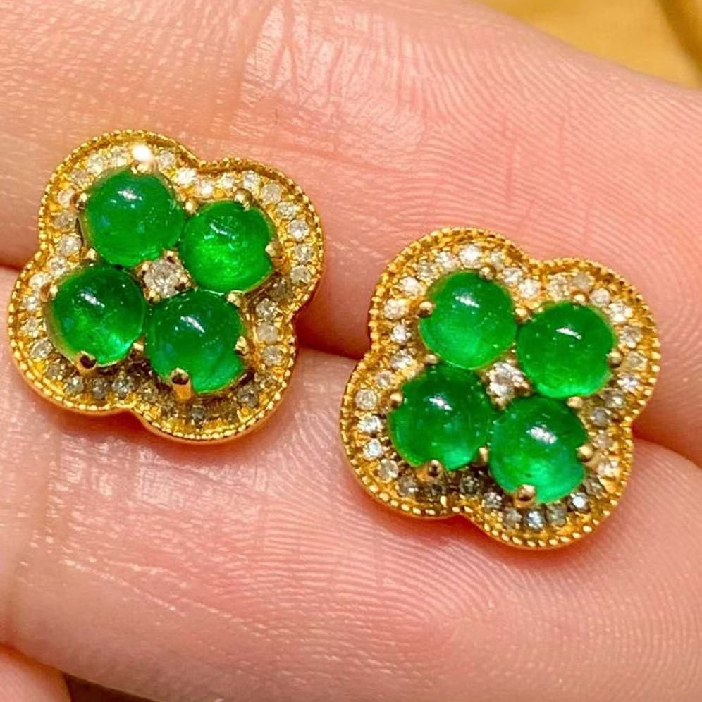 14k Gold 1.3 Ct Natural Emerald & Diamond Earrings - 3