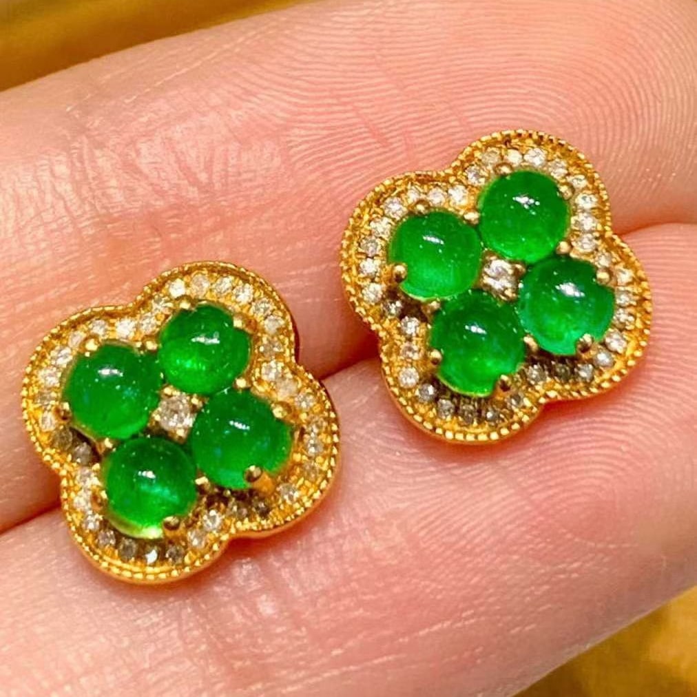 14k Gold 1.3 Ct Natural Emerald & Diamond Earrings - 4