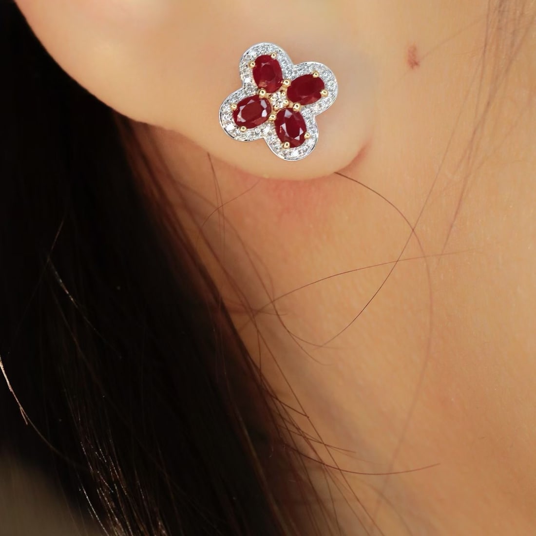 14k Gold 1.38 Ctw Natural Ruby & Diamond Earrings - 2