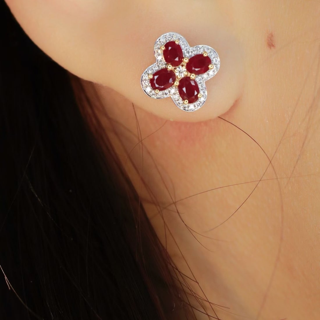 14k Gold 1.38 Ctw Natural Ruby & Diamond Earrings - 3