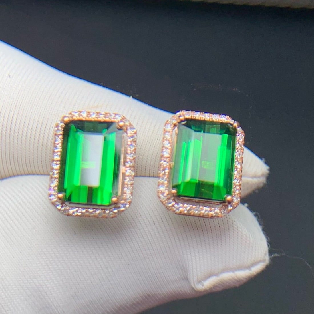 14k Gold 3.6 Ct Natural Tourmaline & Diamond Earrings - 2