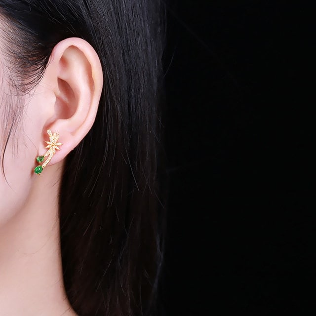 14k Gold 1.07 Ctw Natural Emerald & Diamond Earrings - 5