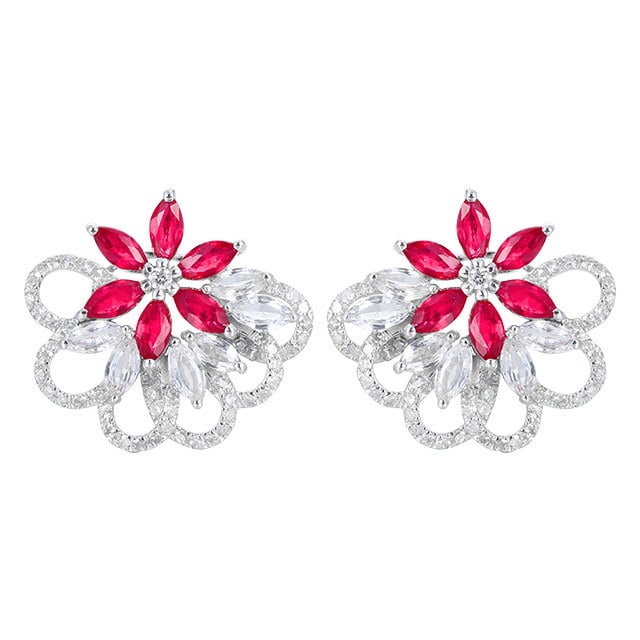 14k Gold 1.24 Ctw Natural Ruby & Diamond Earrings - 5