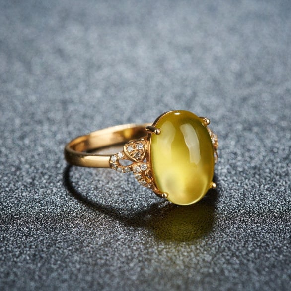 14k Gold 4.15 Ct Natural Prehnite & Diamond Ring - 2