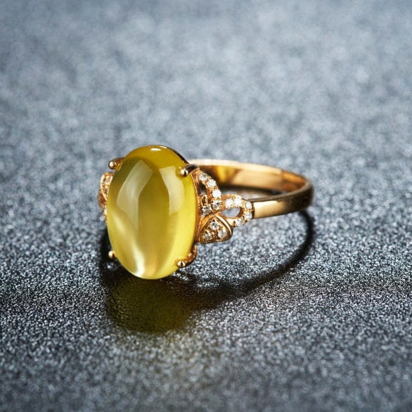 14k Gold 4.15 Ct Natural Prehnite & Diamond Ring - 3