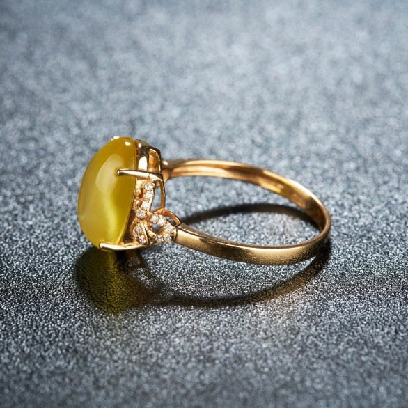 14k Gold 4.15 Ct Natural Prehnite & Diamond Ring - 4