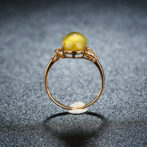 14k Gold 4.15 Ct Natural Prehnite & Diamond Ring - 6
