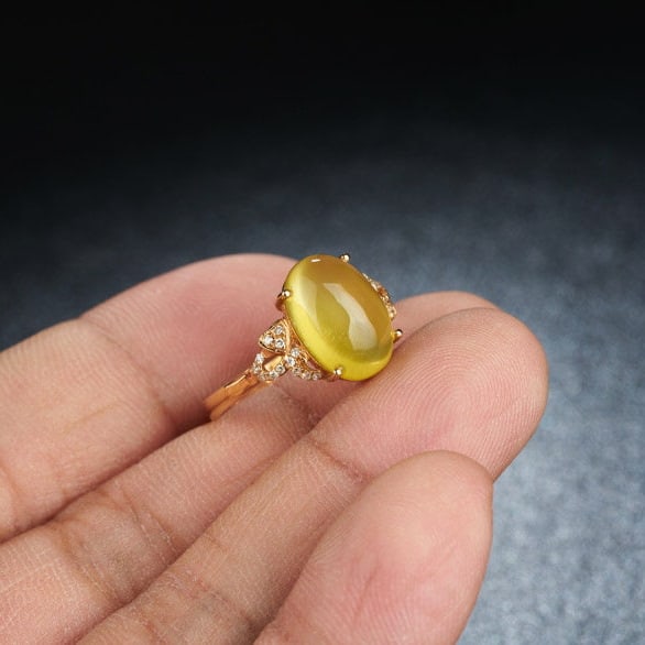 14k Gold 4.15 Ct Natural Prehnite & Diamond Ring - 7